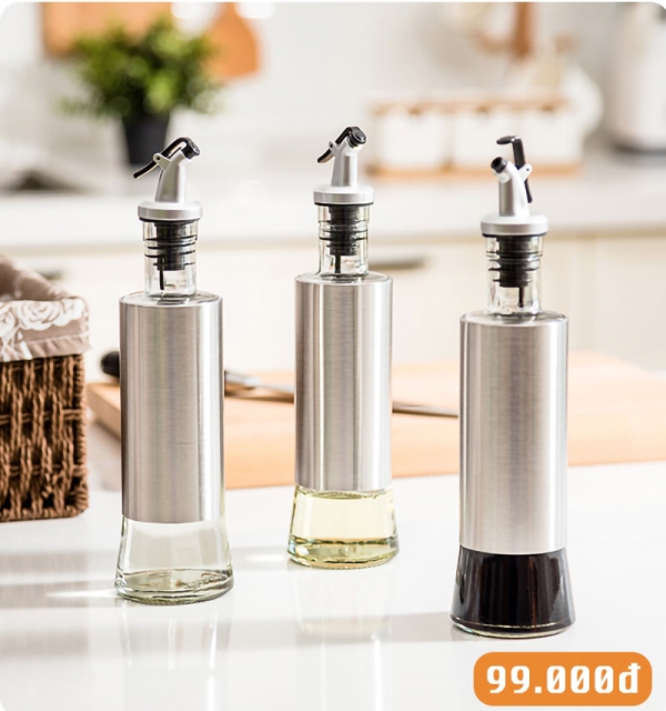 Chai đựng dầu ăn 300ml, nước mắm, nước tương thuỷ thinh bọc Inox cao cấp chính hãng Vando 7201