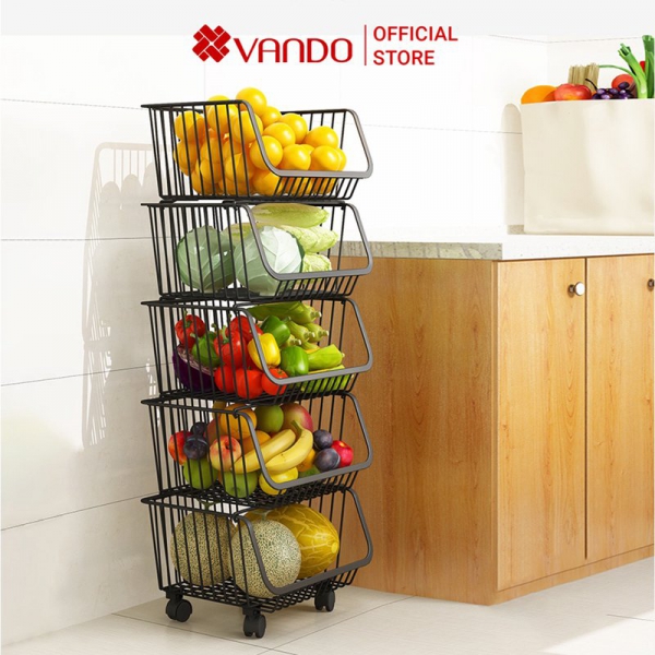 Kệ Giỏ Lưới Đa Năng Có Bánh Xe VANDO 3,4,5 Tầng