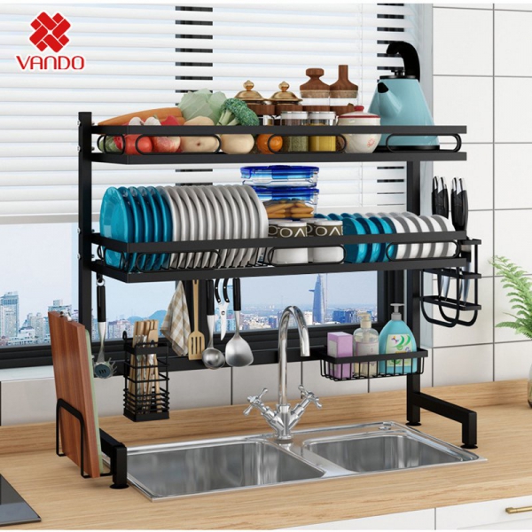 Kệ Để Chén Đĩa Thông Minh chính hãng Vando Trên Bồn Rửa Bát Sơn Đen Cao Cấp 6318