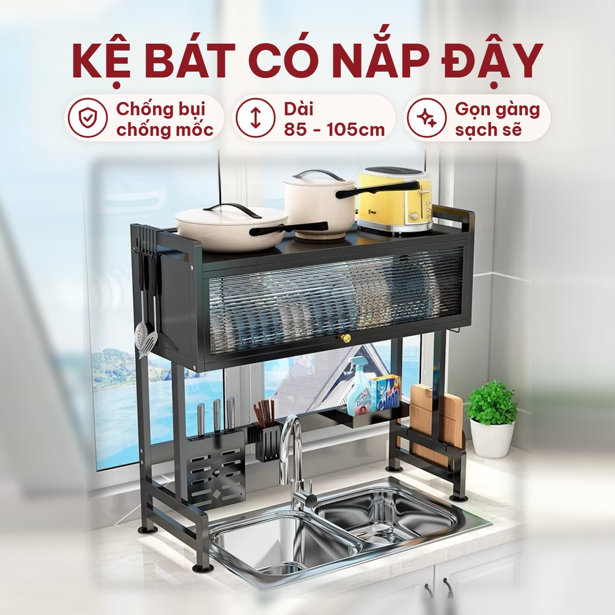 Kệ bát nắp đậy chống bụi Vando