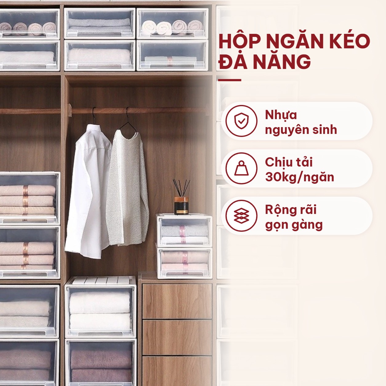 Hộp Ngăn Kéo Nguyên Sinh Đa Năng Vando – Rộng, Bền, Khóa Chắc, Kéo Mượt