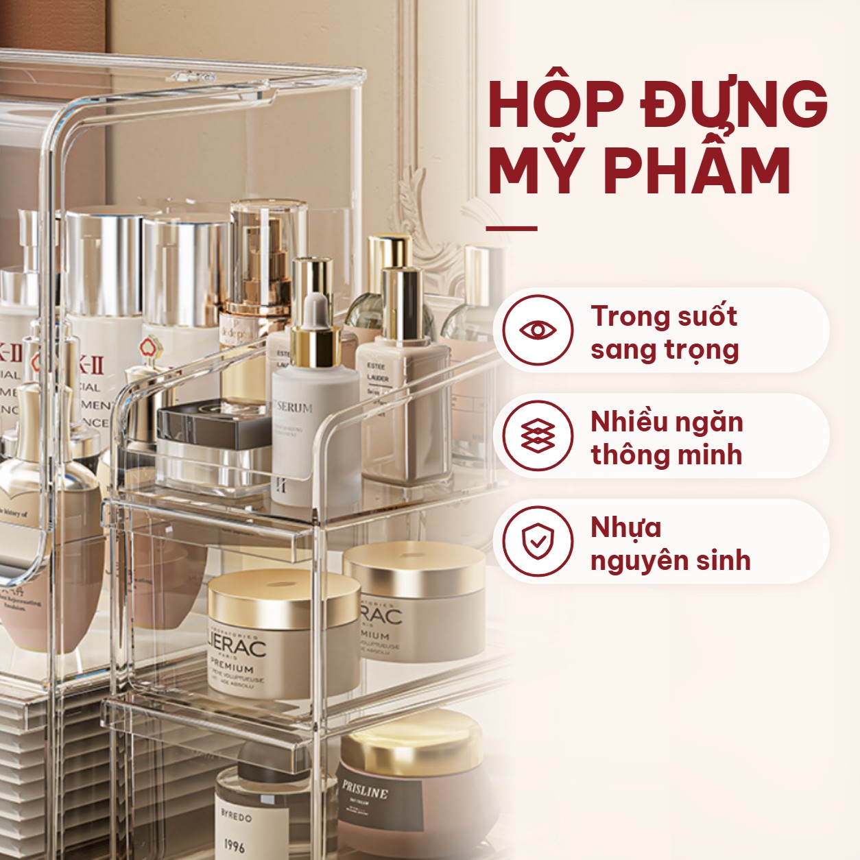 Hộp Đựng Mỹ Phẩm Trong Suốt Cao Cấp VANDO