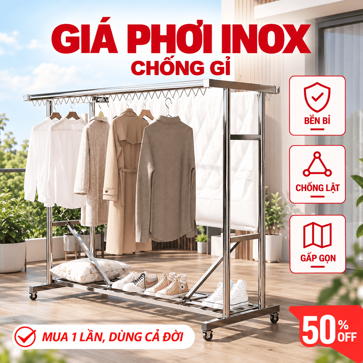 Giá phơi Inox cao cấp Vando