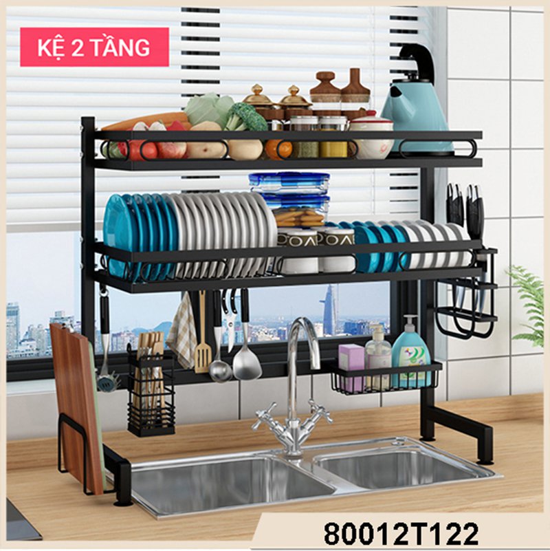 Kệ Để Chén Đĩa Thông Minh chính hãng Vando Trên Bồn Rửa Bát Sơn Đen Cao Cấp 6318